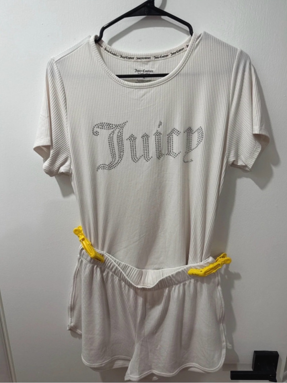 Juicy Couture Cream Ribbed Sleep Tee with Rhinestone 'Juicy' Logo